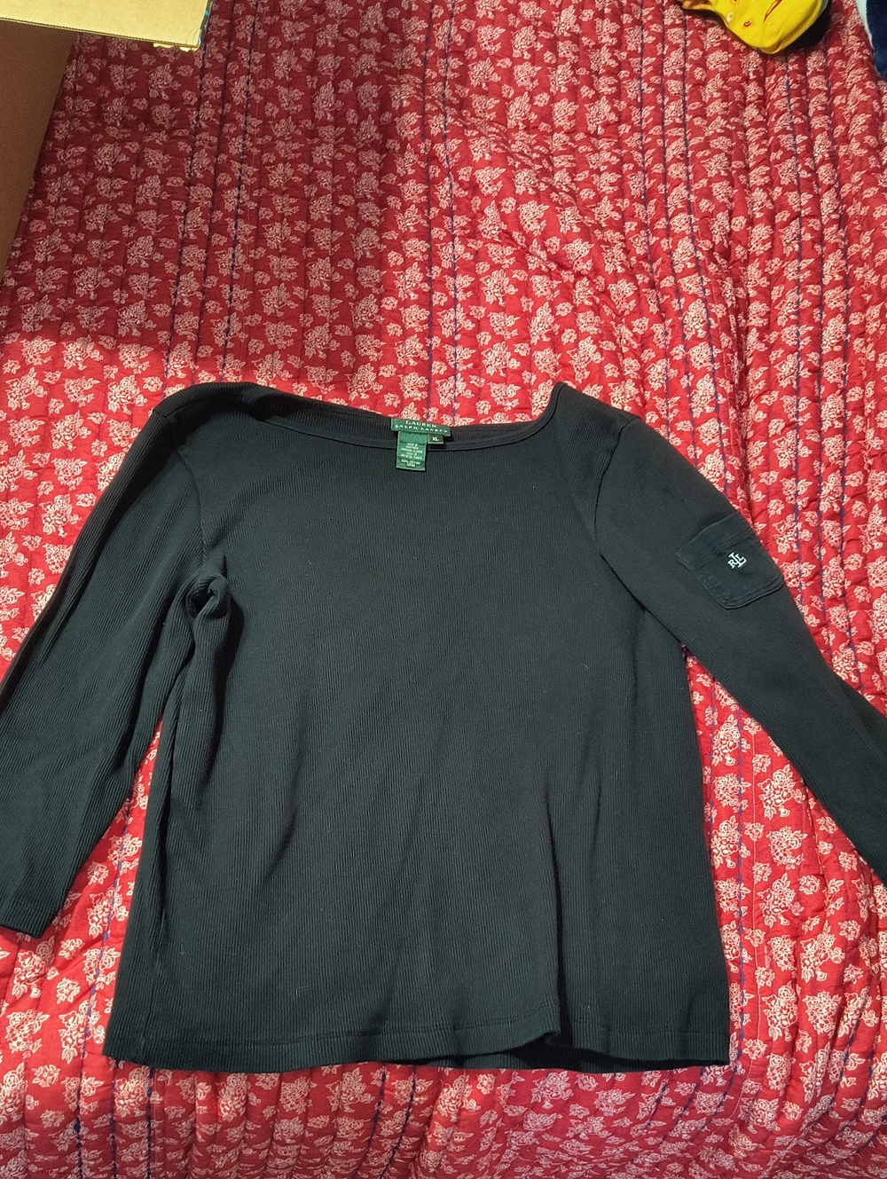 Ralph Lauren Black Long Sleeve Boatneck Tee